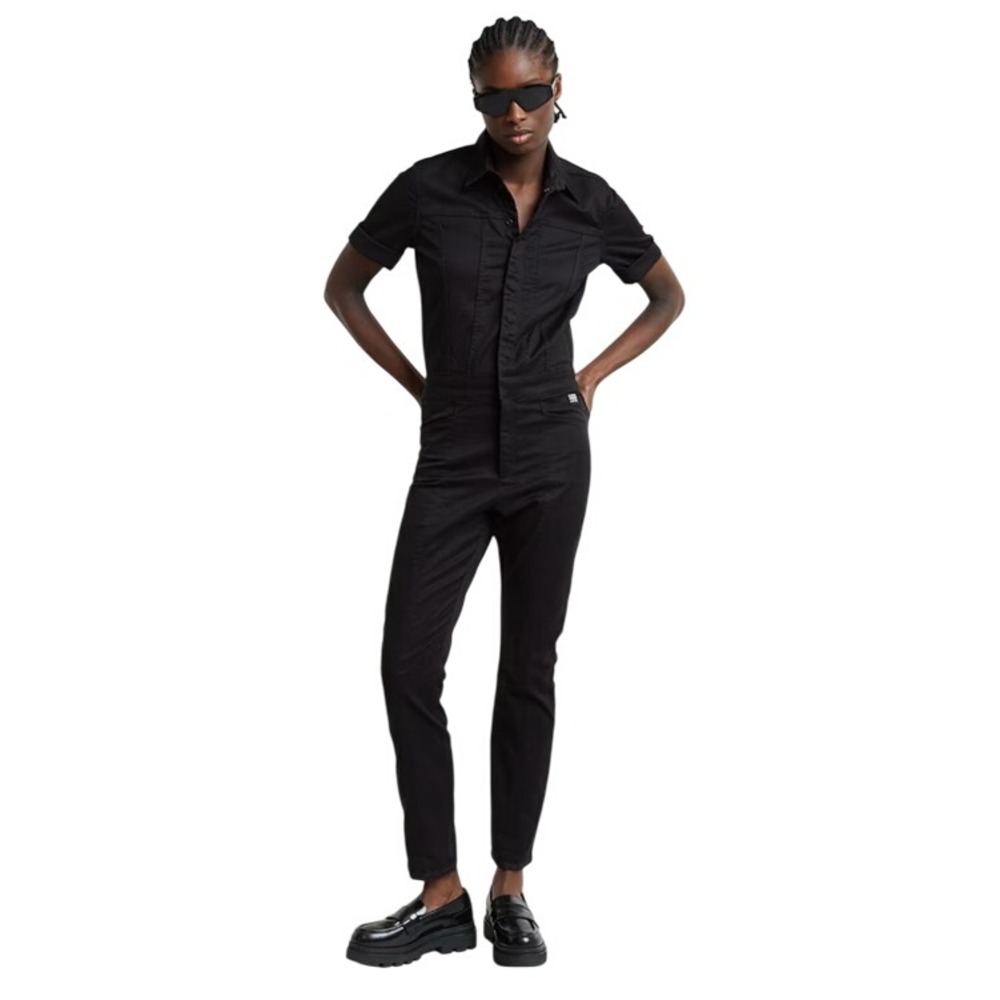 G-Star Women's Short Sleeve Collared Utility Jumpsuit Dark Black Size Medium NWT